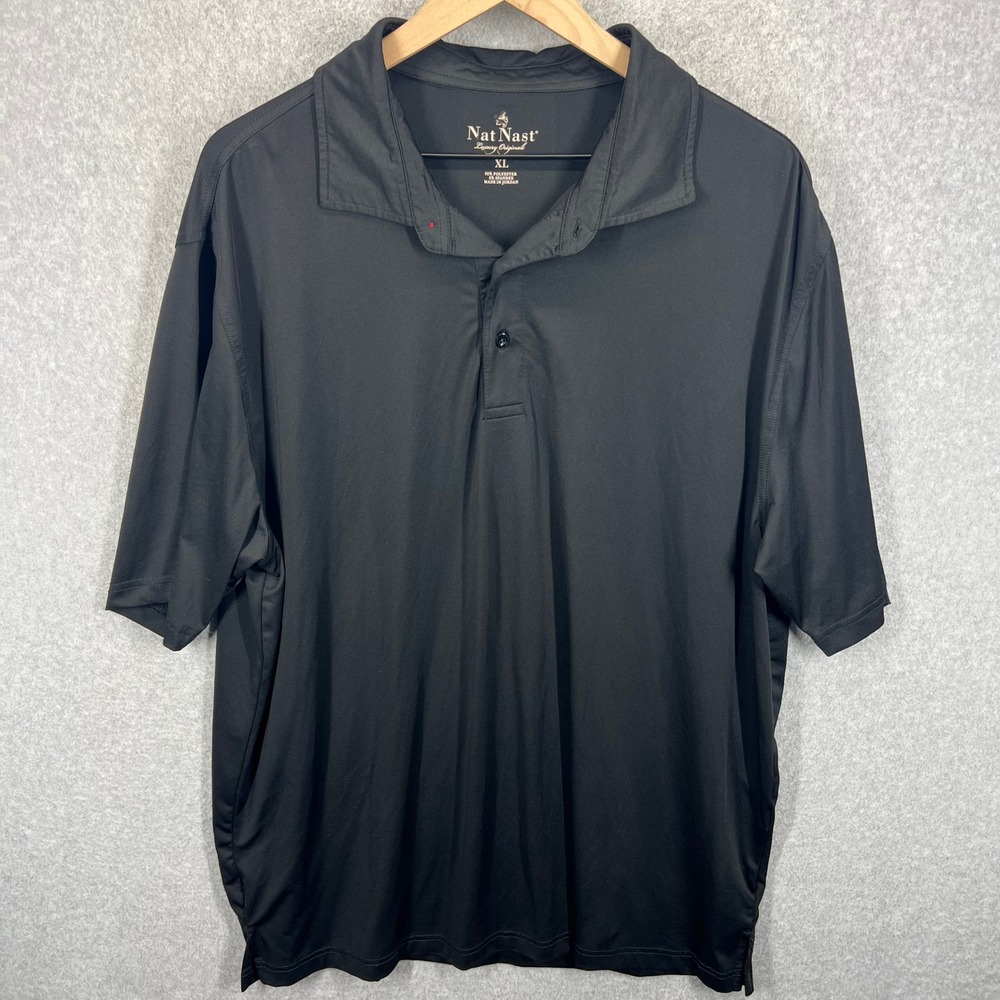 Nat Nast Polo Shirt Mens XL Black Short Sleeve Spandex Blend Performance EUC - Picture 1 of 6